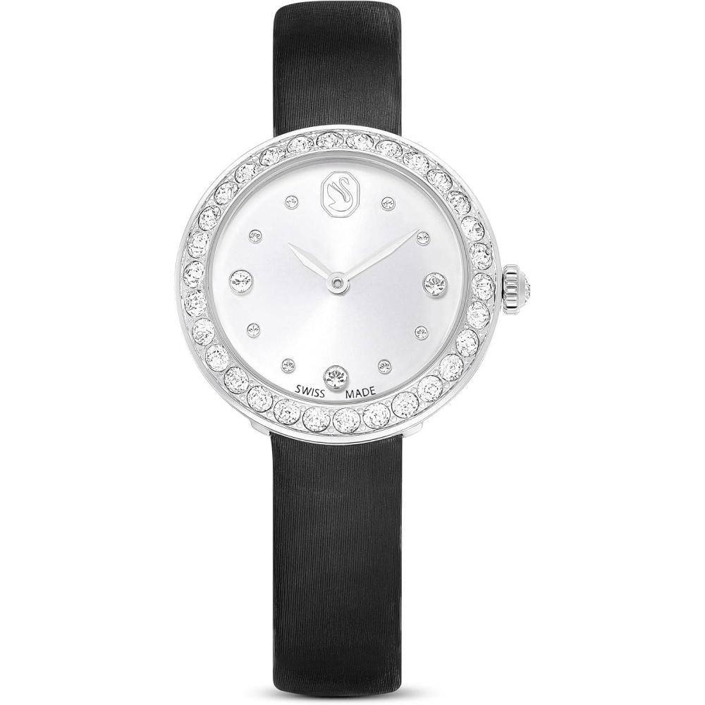 imageSwarovski Matrix Tennis Watch Swiss Made Leather Strap Black Stainless Steel