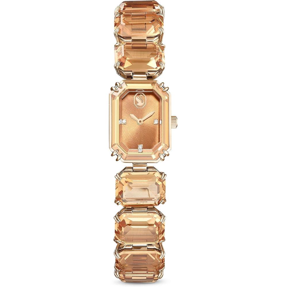 imageSwarovski Watch Octagon Cut Crystal Bracelet Band Brown Champagne GoldTone Finish