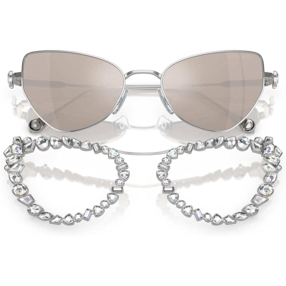 imageSwarovski Womens Sk 7011 with Crystal Clipon Butterfly SunglassesSilverClear Mirrored Real Platinum