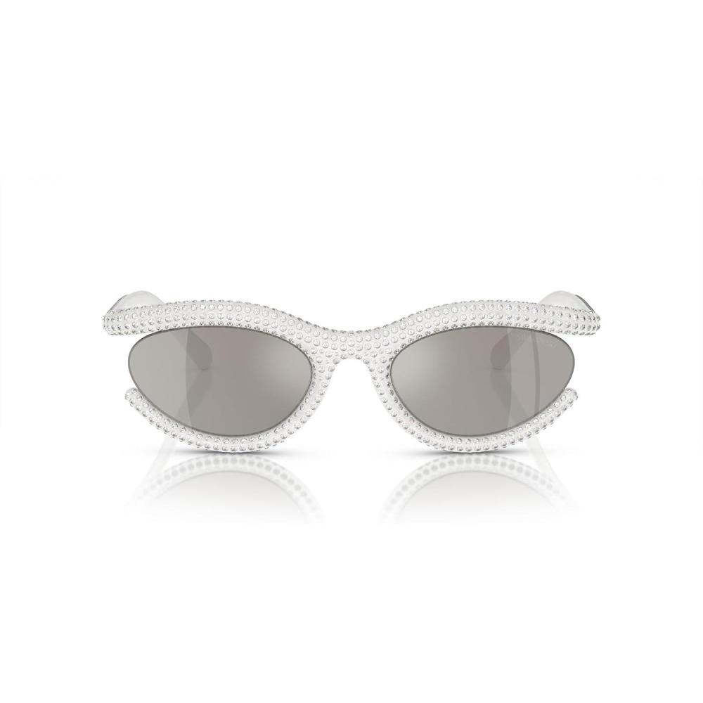 imageSwarovski Womens Sk6006 Oval SunglassesMilky WhiteLight Grey Mirrored Silver