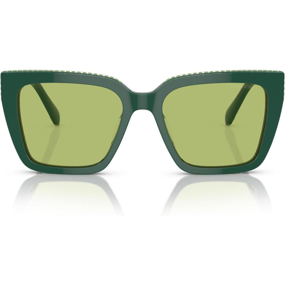 imageSwarovski Womens Sk6013 Square SunglassesGreenLight Green Mirrored Silver