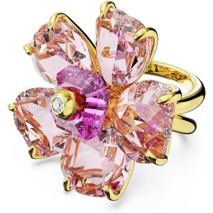 SWAROVSKI Florere Cocktail Ring, Flower Motif with Pink Crystals on a Gold-Tone Finished Double Band(US Size 7; EU 55)