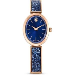 Swarovski Crystal Rock Oval Watch, Metal Bracelet, Blue, Rose Gold-Tone Finish, Swiss Made, Part of The Crystal Rock Watch Collection(Blue Crystal Rock)