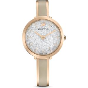 Swarovski Crystalline Aura Watch, Taupe Leather Strap, Rose-Gold Tone Finish, Clear Crystals, Swiss Made, Part of The Crystalline Watch Collection(Rose Gold Tone)