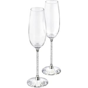 Swarovski Crystalline Clear Crystal Toasting Flutes, Set of 2(Silver Tone)