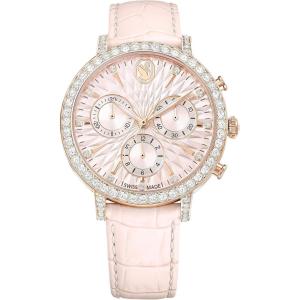 Swarovski Matrix Tennis Chrono Watch, Swiss Made, Leather Strap, Pink, Rose Gold-Tone Finish