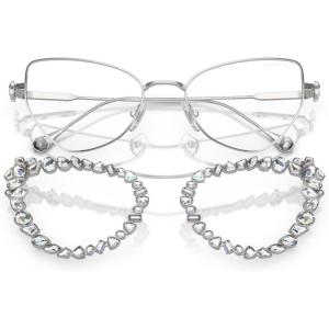 Swarovski Women’s Sk 7011 with Crystal Clip-on Butterfly Sunglasses(Silver/Clear Blue Light Filtering)