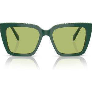 Swarovski Women’s Sk6013 Square Sunglasses(Green/Light Green Mirrored Silver)