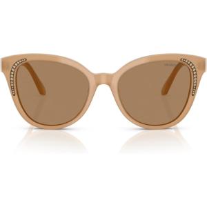 Swarovski Women’s Sk6031 Butterfly Sunglasses(Milky Beige/Transition Clear to Brown)
