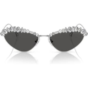 Swarovski Women’s Sk7009 Oval Sunglasses(Silver/Dark Grey)