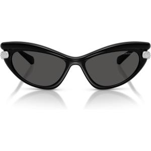 Swarovski womens Sk6038 Cat Eye Sunglasses(Black/Dark Grey)