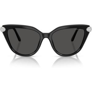 Swarovski womens Sk6039 Cat Eye Sunglasses(Black/Dark Grey)