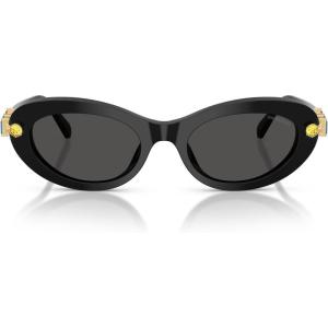 Swarovski womens Sk6042 Oval Sunglasses(Black/Dark Grey)