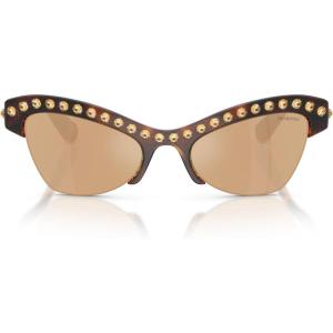 Swarovski womens Sk6043 Butterfly Sunglasses(Havana/Dark Brown Mirrored Rose Gold)