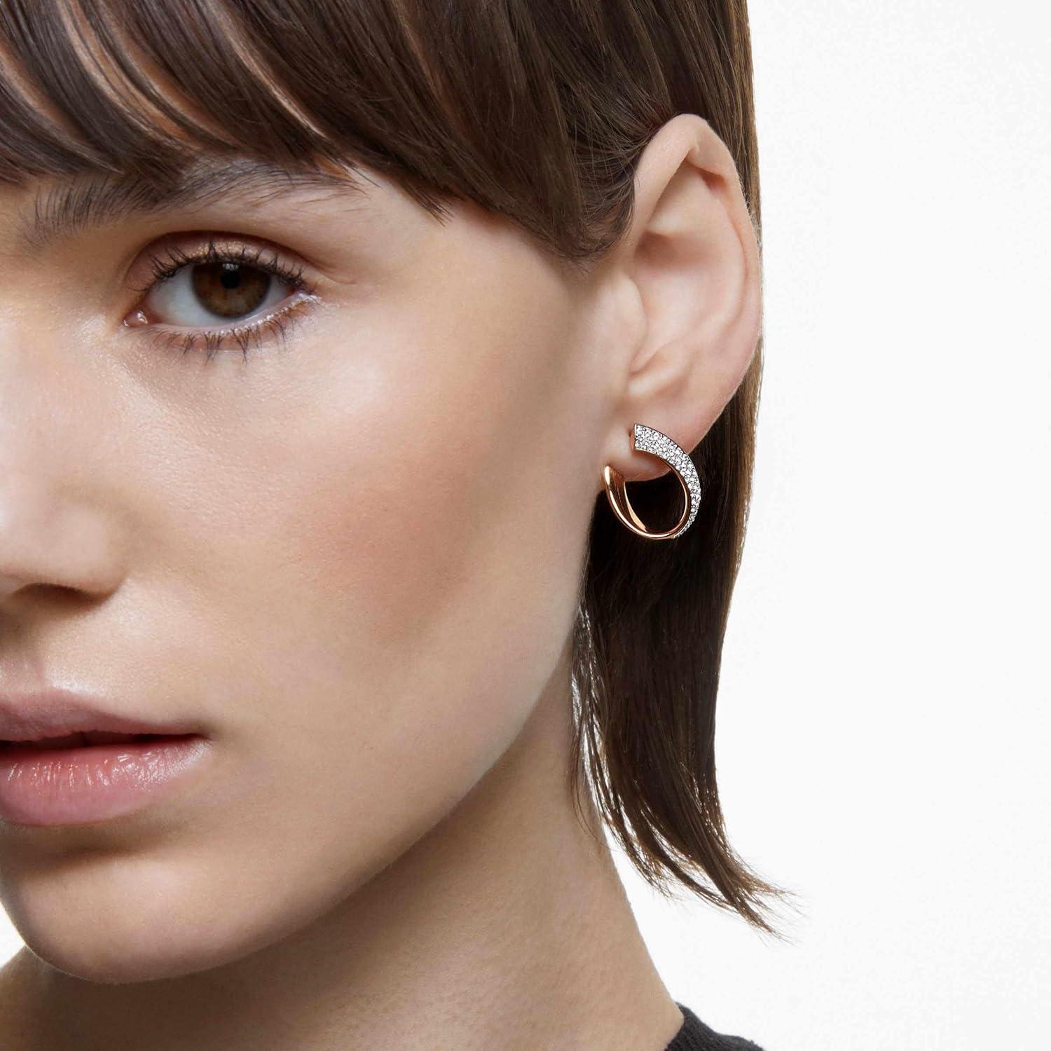 imageSwarovski Exist Crystal Earring and Necklace Jewelry Collection Clear CrystalsMini Hoop Earrings GoldTone Finish