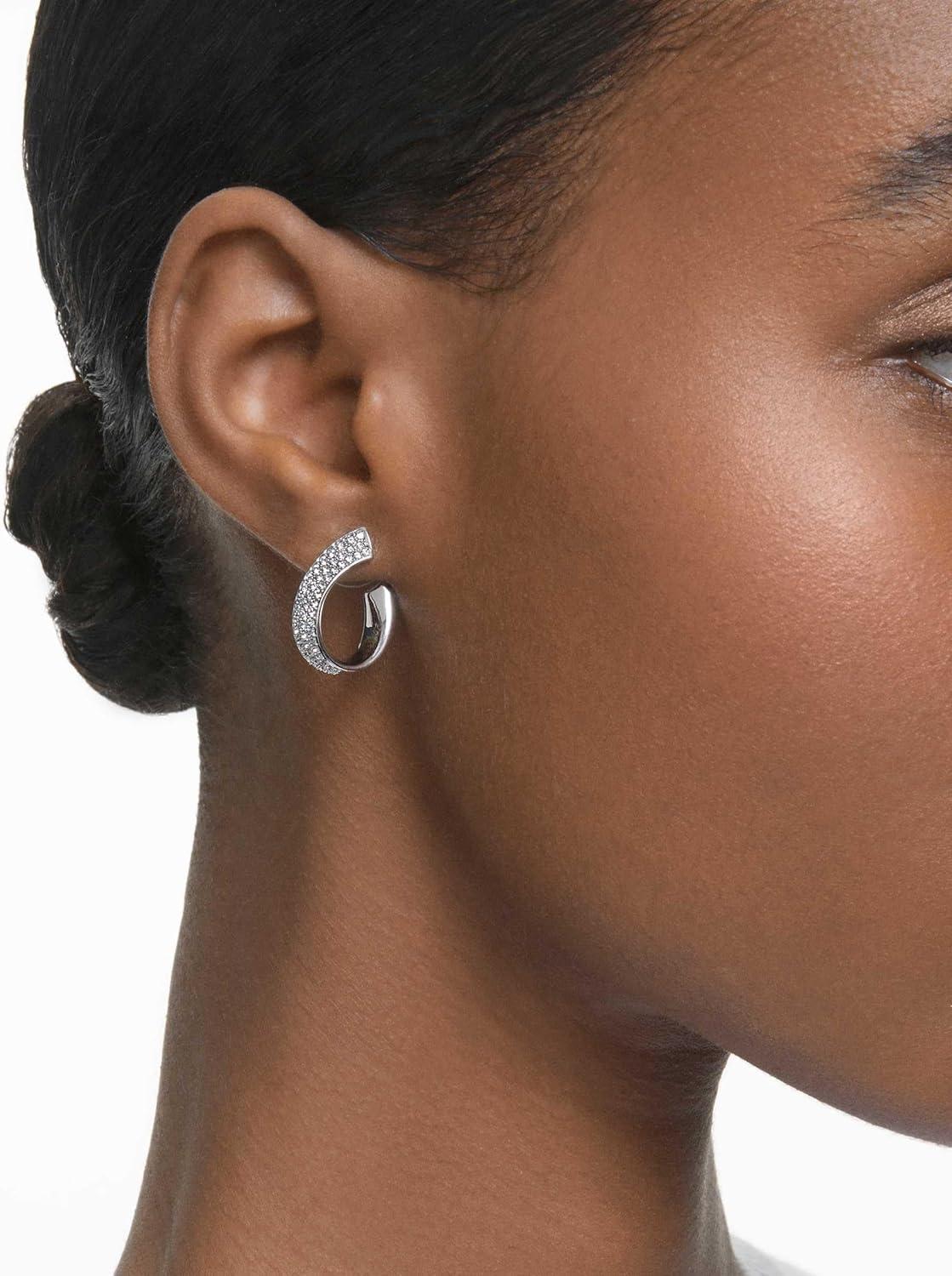 imageSwarovski Exist Crystal Earring and Necklace Jewelry Collection Clear CrystalsMini Hoop Earrings Rhodium Finish