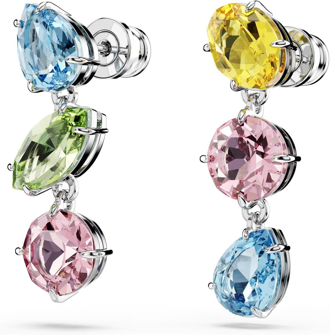 imageSwarovski Gema Drop Earrings Asymmetrical Design Mixed Cuts Multicolored Rhodium Finished
