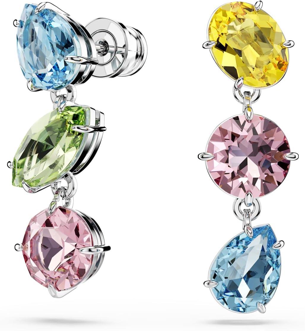 imageSwarovski Gema Drop Earrings Asymmetrical Design Mixed Cuts Multicolored Rhodium Finished