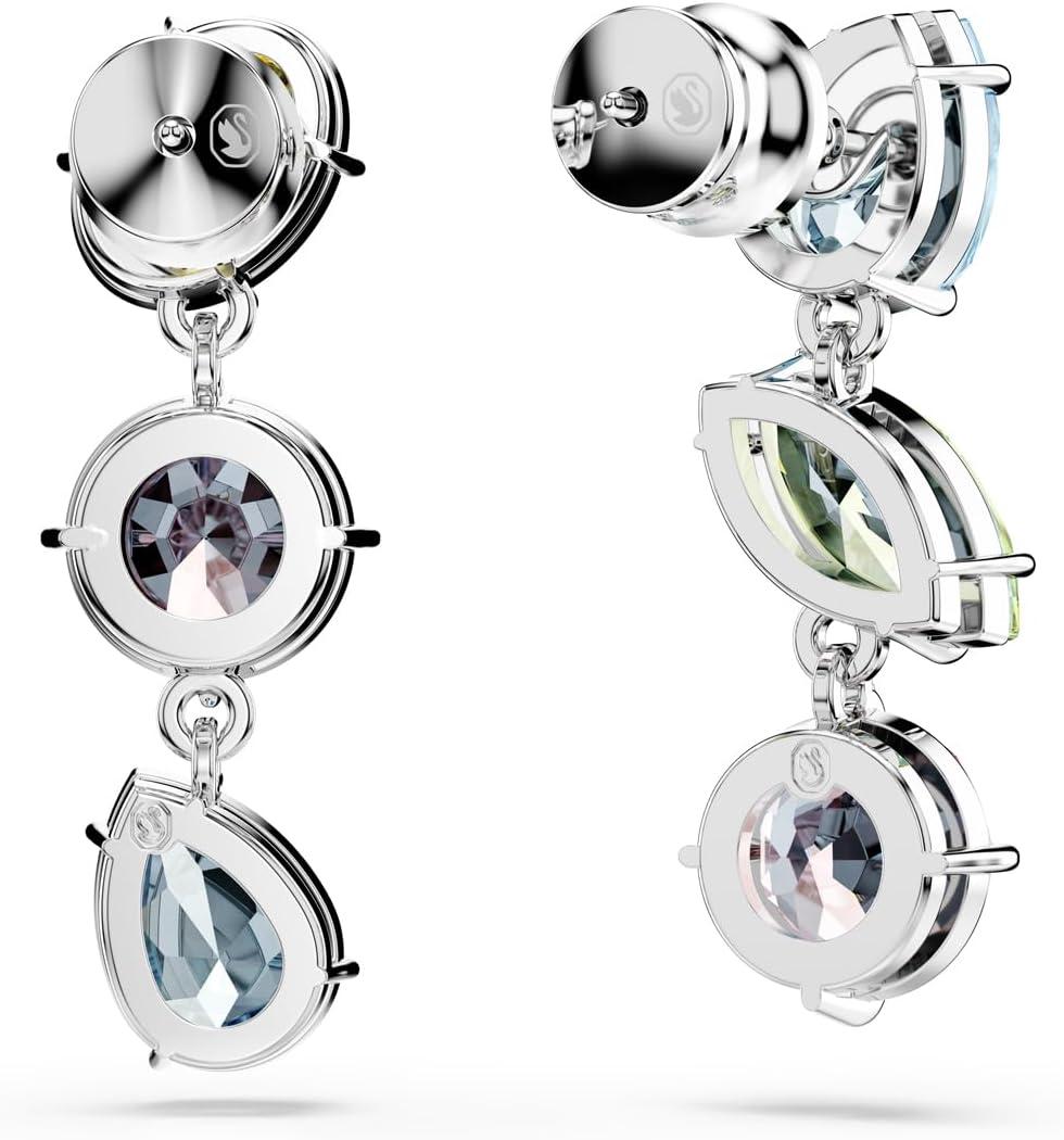 imageSwarovski Gema Drop Earrings Asymmetrical Design Mixed Cuts Multicolored Rhodium Finished