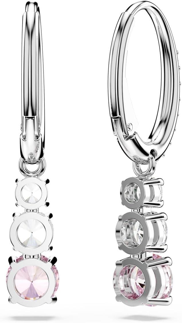 imageSwarovski Stilla Attract Drop Earrings Round Cut Pink Rhodium Finished