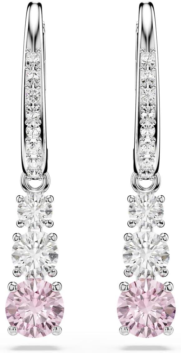 imageSwarovski Stilla Attract Drop Earrings Round Cut Pink Rhodium Finished