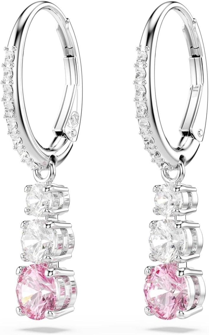 imageSwarovski Stilla Attract Drop Earrings Round Cut Pink Rhodium Finished