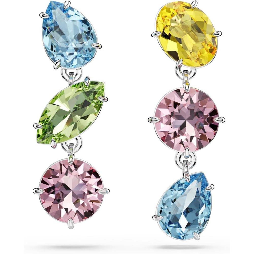imageSwarovski Gema Drop Earrings Asymmetrical Design Mixed Cuts Multicolored Rhodium Finished