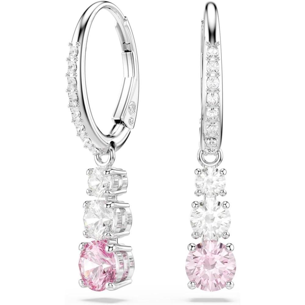 imageSwarovski Stilla Attract Drop Earrings Round Cut Pink Rhodium Finished