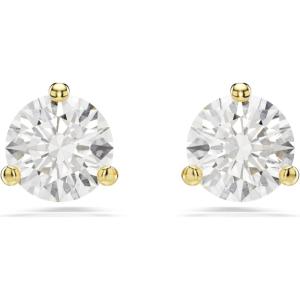 Swarovski Solitaire stud earrings, Round cut, clear, Gold-tone finish