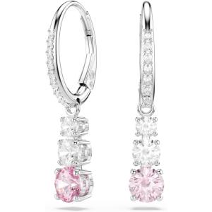 Swarovski Stilla Attract Drop Earrings, Round Cut, Pink, Rhodium Finished
