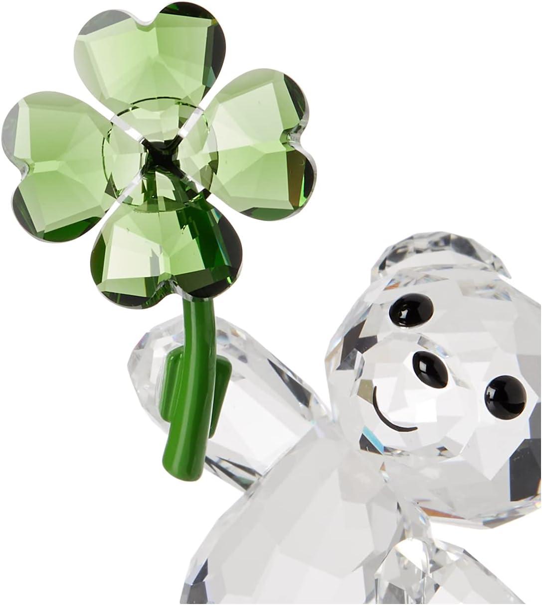 imageSWAROVSKI Kris Bears Lucky Charm Figurine Clear Swarovski Crystal with a Green FourLeafed Clover Accent Part of the Swarovski Kris Bears Collection