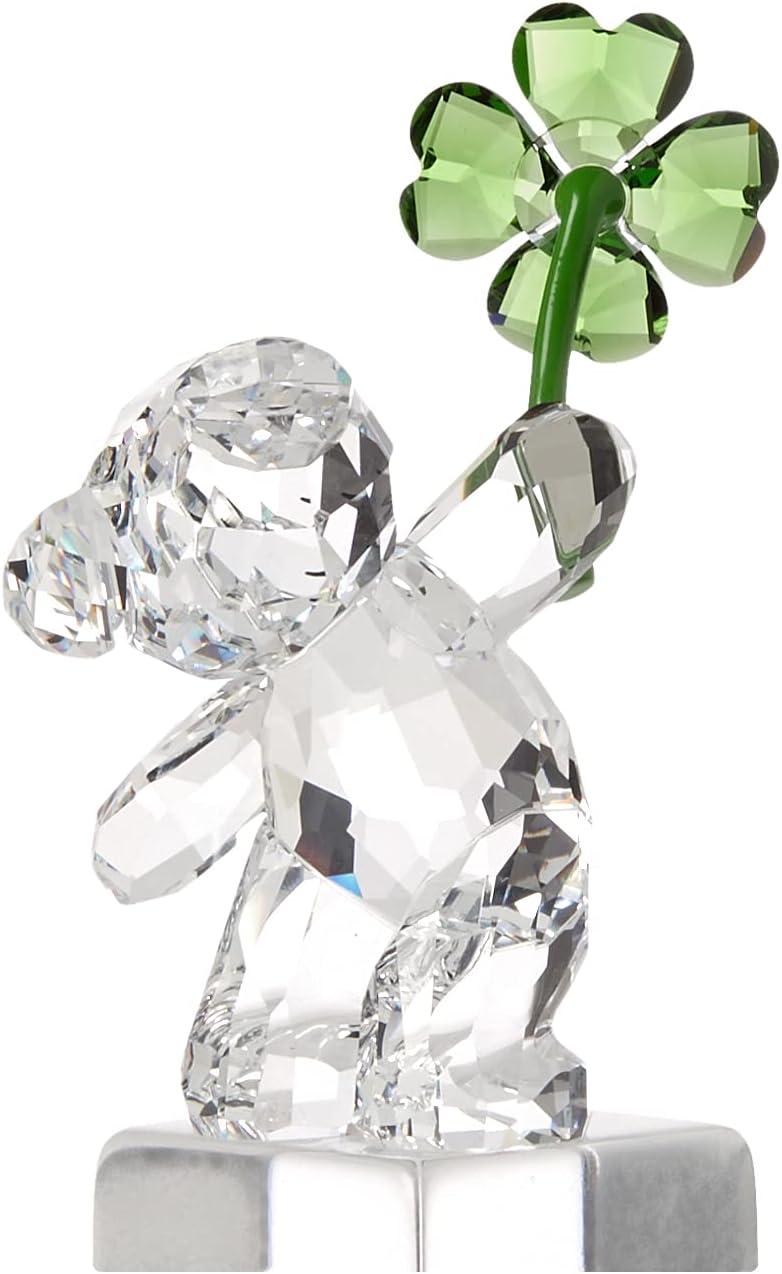 imageSWAROVSKI Kris Bears Lucky Charm Figurine Clear Swarovski Crystal with a Green FourLeafed Clover Accent Part of the Swarovski Kris Bears Collection