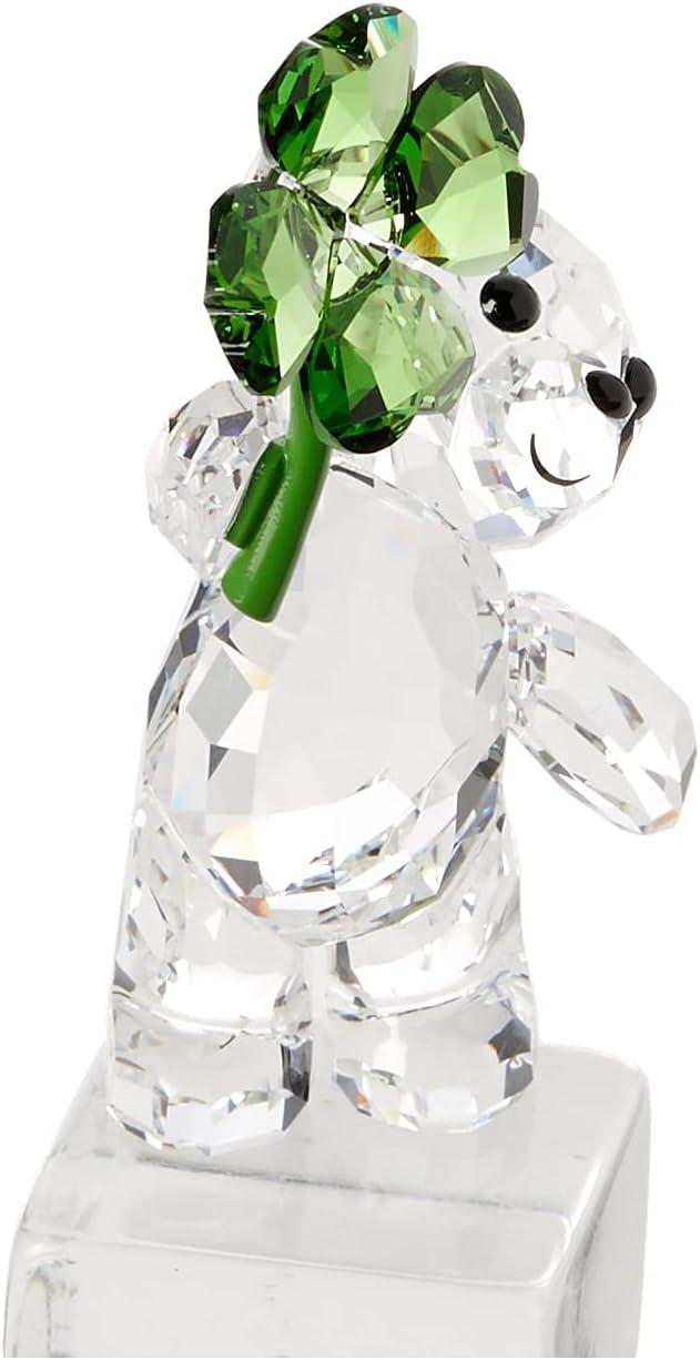 imageSWAROVSKI Kris Bears Lucky Charm Figurine Clear Swarovski Crystal with a Green FourLeafed Clover Accent Part of the Swarovski Kris Bears Collection