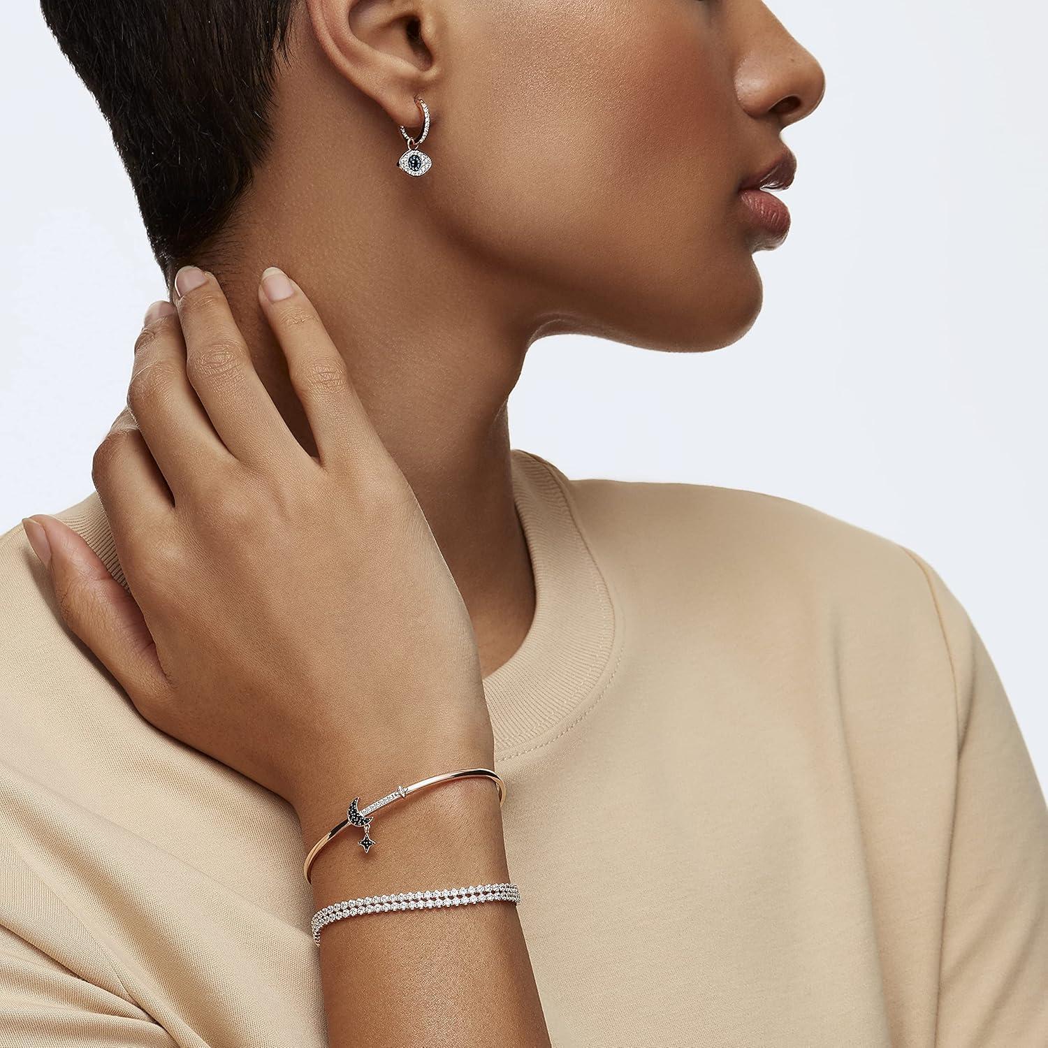 imageSWAROVSKI Womens Symbolica Evil Eye Hoop Pierced Earrings Multicolored Rosegold tone finished