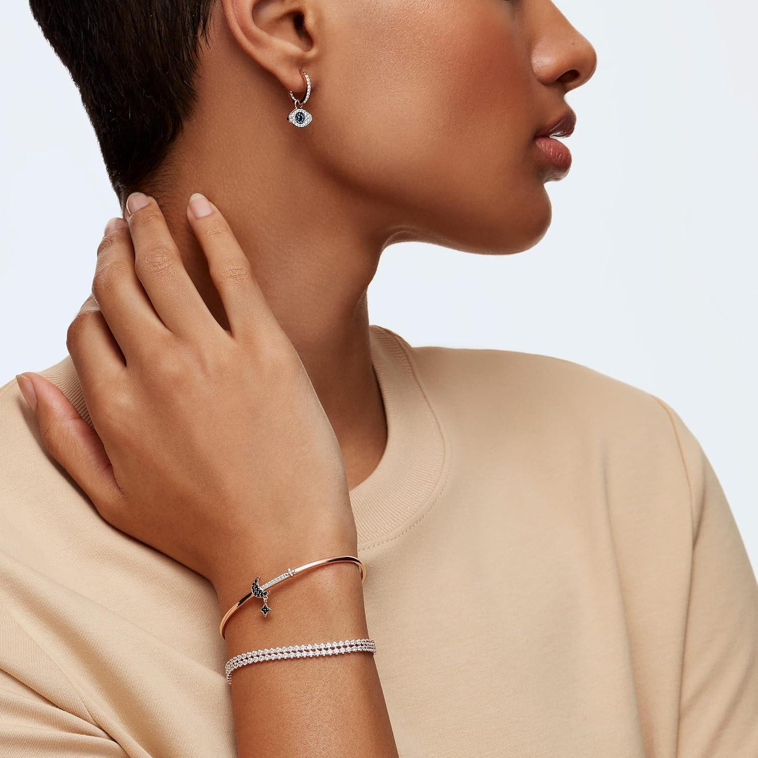 imageSWAROVSKI Womens Symbolica Evil Eye Hoop Pierced Earrings Multicolored Rosegold tone finished