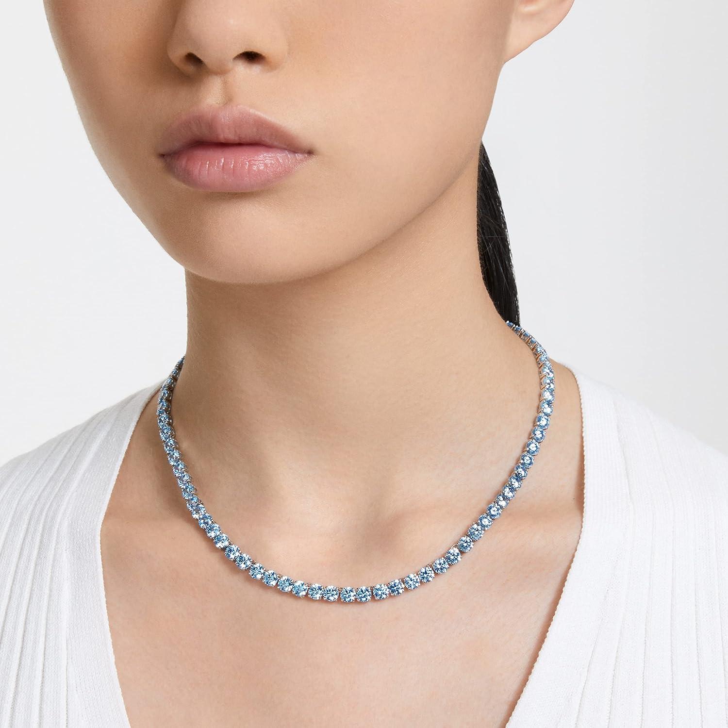 imageSwarovski Matrix Tennis Necklace with Bright Blue Crystals on a Rhodium Finished SettingBlue Crystal Rhodium Finish