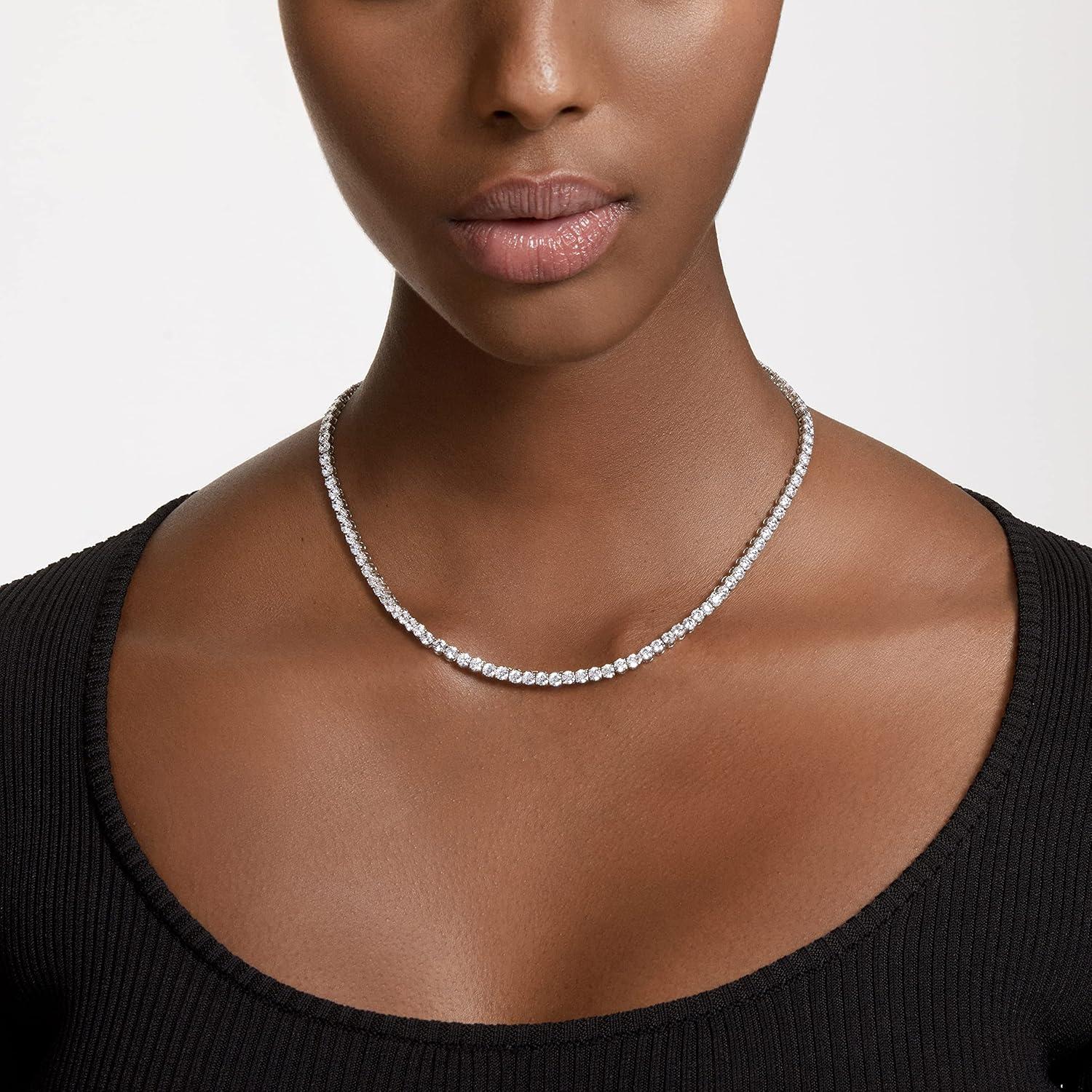 imageSwarovski Matrix Tennis Necklace with Bright Blue Crystals on a Rhodium Finished SettingClear Crystal Rhodium Finish