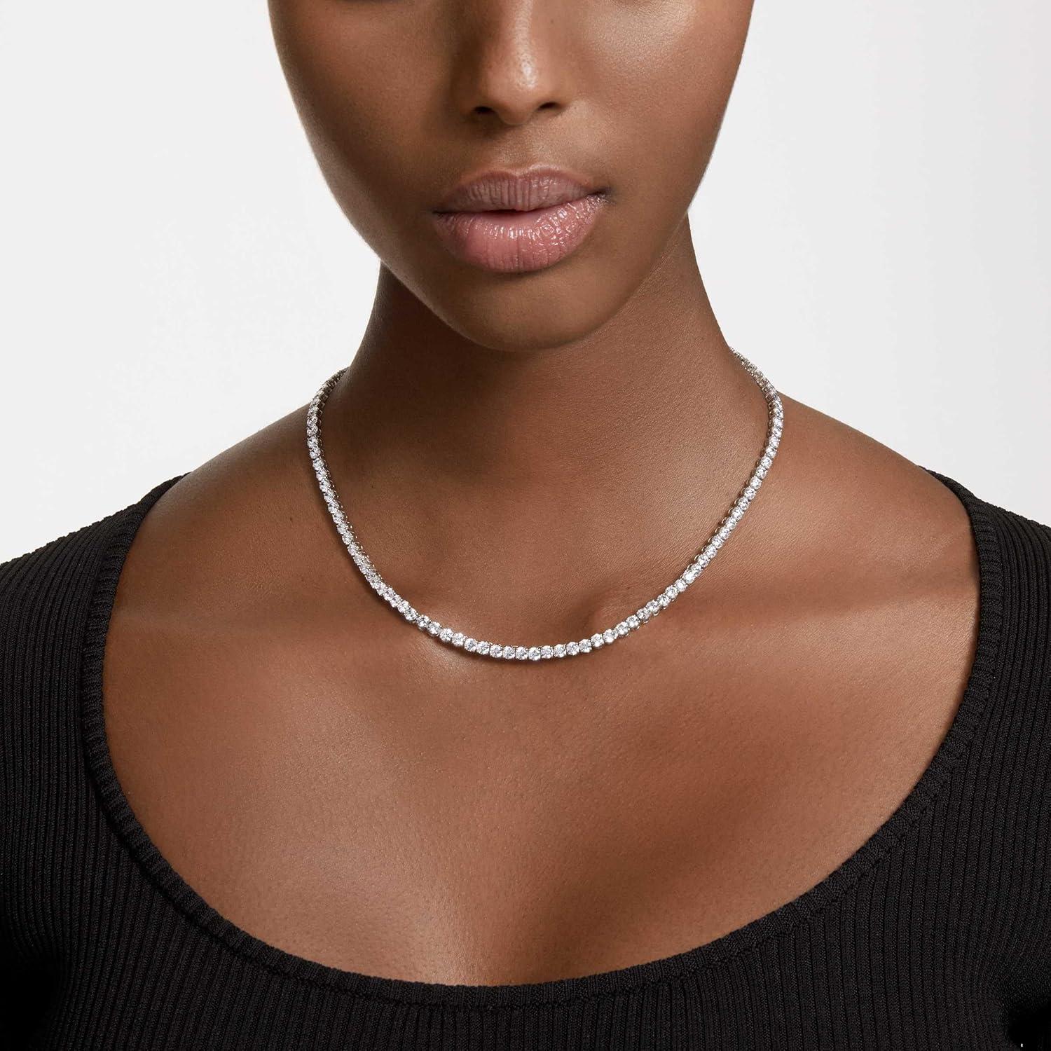 imageSwarovski Matrix Tennis Necklace with Bright Blue Crystals on a Rhodium Finished SettingClear Crystal Rhodium Finish