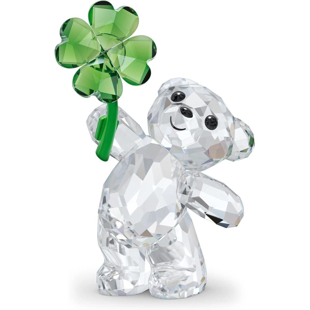 imageSWAROVSKI Kris Bears Lucky Charm Figurine Clear Swarovski Crystal with a Green FourLeafed Clover Accent Part of the Swarovski Kris Bears Collection