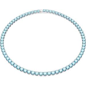 Swarovski Matrix Tennis Necklace with Bright Blue Crystals on a Rhodium Finished Setting(Blue Crystal  Rhodium Finish)