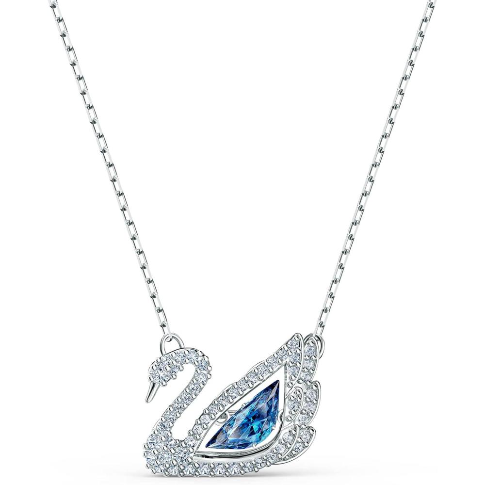 imageSWAROVSKI Dancing Swan Necklace Jewelry Collection Rhodium Finish Blue Crystals Clear CrystalsBlue Crystals