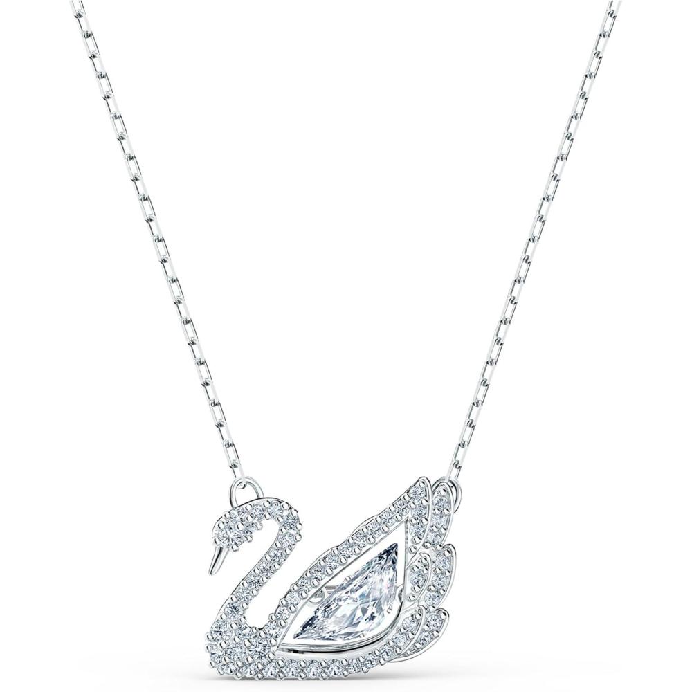 imageSWAROVSKI Dancing Swan Necklace Jewelry Collection Rhodium Finish Blue Crystals Clear CrystalsClear Crystals