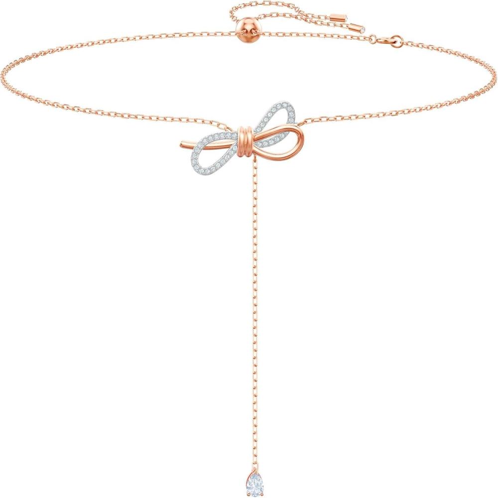 imageSwarovski Lifelong Bow Necklace and Bracelet Jewelry Collection Clear Crystals Rhodium FinishY Necklace