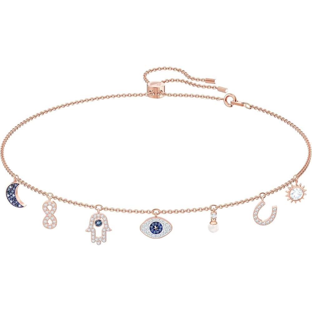 imageSwarovski Symbolica Collection Womens ChokerStyle Necklace with Seven Blue and White Crystal Charms and RoseGold Tone Finished Chain