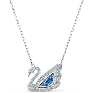 SWAROVSKI Dancing Swan Necklace Jewelry Collection, Rhodium Finish, Blue Crystals, Clear Crystals(Blue Crystals)