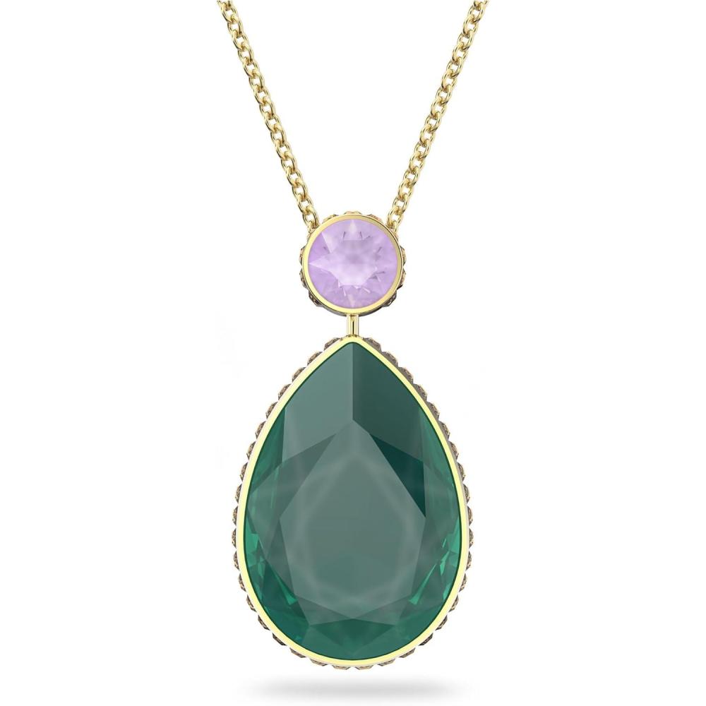 imageSwarovski Chroma Crystal Pendant Necklace Collection Gold Tone Finish SettingGreen and Lilac