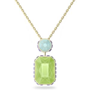 Swarovski Chroma Crystal Pendant Necklace Collection, Gold Tone Finish Setting(Necklace – Purple  Green  and Blue Crystal)