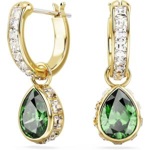 Swarovski Chroma Stud Earring Collection, Rhodium and Gold Tone Finishes, Multi-Color Crystals(Green Pear Cut)