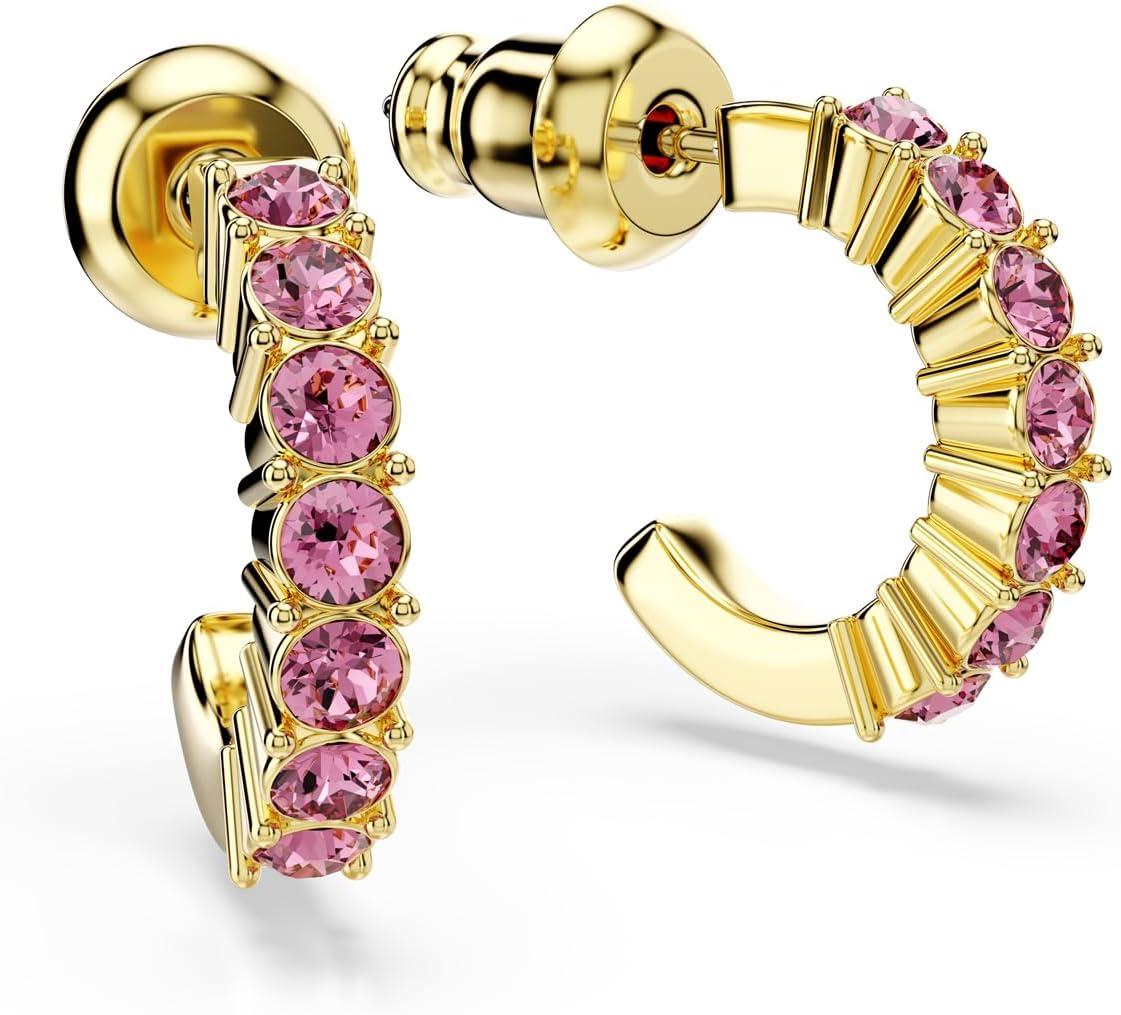 imageSwarovski Mini Hoop hoop earrings Round cut Pink Goldtone finish