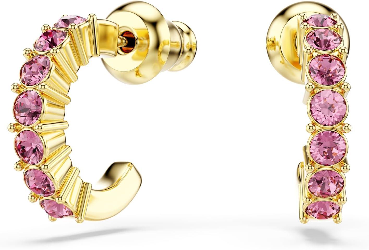 imageSwarovski Mini Hoop hoop earrings Round cut Pink Goldtone finish